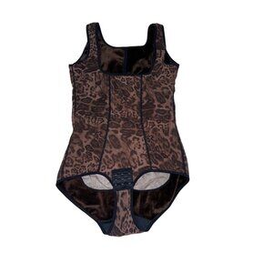 Leopard Print Womens Body Shaper One-Piece Bodysuit‎ - Size M Stretch Thick Warm